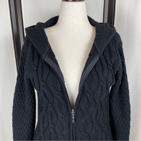 Inis Crafts 100% Merino Wool Black Cardigan Cable Knit Size S - Picture 6 of 10